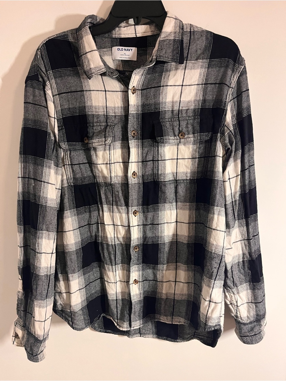 Old Navy Men’s Navy and White Plaid Button-Up Shirt